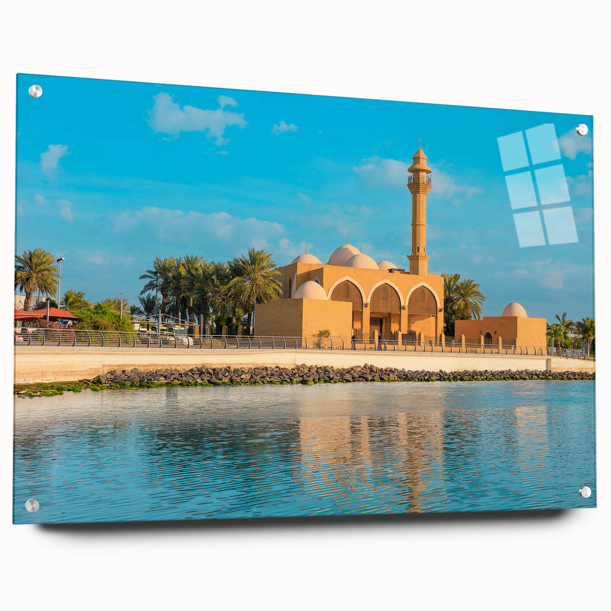 Acrylic print of an abstract Saudi Arabian landscape in muted earth tones, suitable for bedroom or dining room decor.