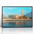 Large abstract wall art depicting a Saudi Arabian landscape in muted earth tones on a framed acrylic.