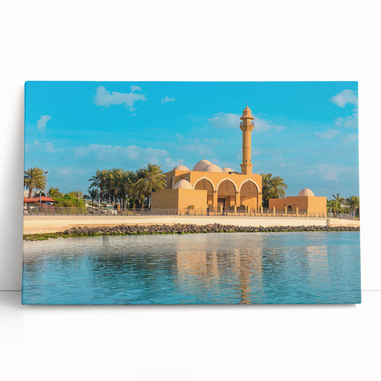 Black and white stretched canvas of Saudi Arabian landscape, ideal for kitchen wall art or bedroom ambiance.