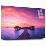 Large abstract oceanic scene in blue and turquoise hues on acrylic glass, suitable for bedroom or dining room decor.