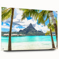 Acrylic print of a Tahitian landscape in cool blue and green tones, ideal for bedroom or dining room decor.