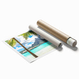 Extra large rolled print of a Tahitian landscape with vibrant green and blue tones, ideal for classy bathroom wall art.