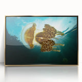 Mid-century modernist style large art print of a Micronesian ocean scenery in a gold frame, ideal for modern art wall decor.