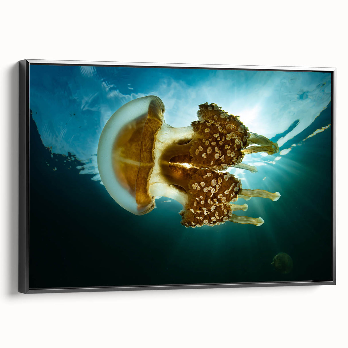 Black and white landscape art painting of Micronesia on a framed canvas, suitable for bedroom wall decor.