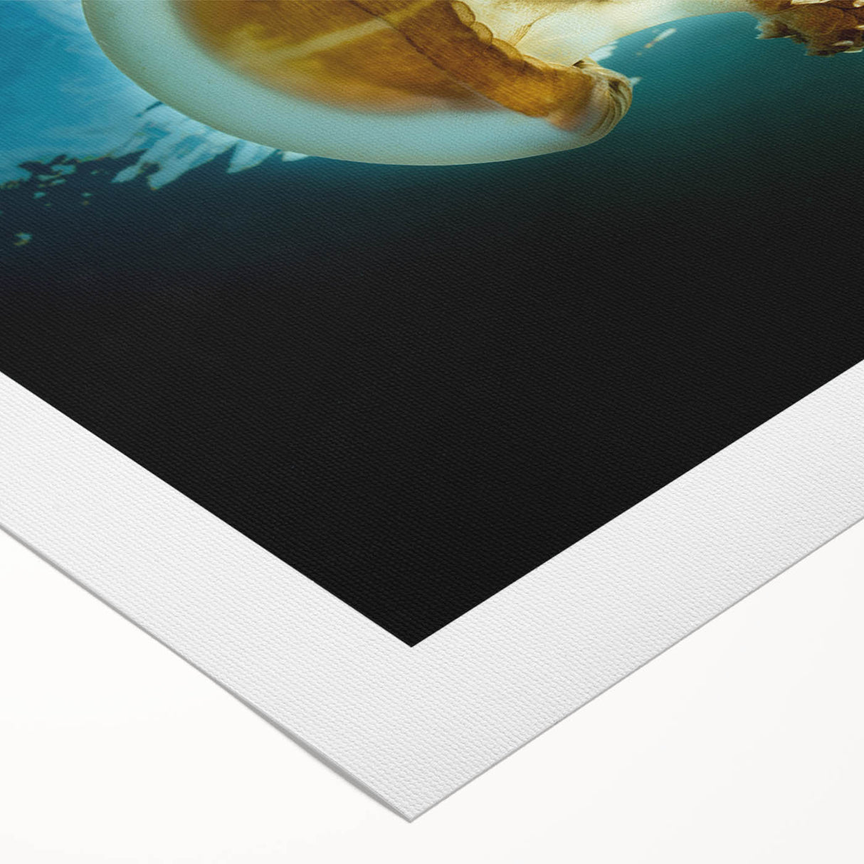 Art deco poster of an oceanic Micronesian scene in pastel blues on rolled canvas, suitable for dining room wall art.