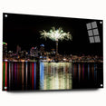 Acrylic print of Auckland skyline in muted blue tones, ideal for modern bedroom or dining room decor.
