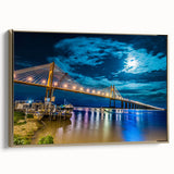 Framed canvas featuring a vintage-style landscape painting of an Argentine scenery in black and gold tones.