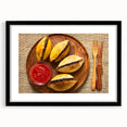 Colorful abstract art print of a Bolivian landscape, in a black frame with mat, ideal for living room decor.