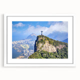 Abstract art print of a Brazilian landscape in muted earth tones on a framed white mat, suitable for dining room decor.
