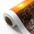 Art deco poster of a serene Chilean landscape on rolled canvas, in soft earth tones, ideal for nursery wall art.