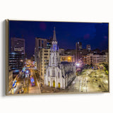 Framed canvas featuring a vintage-style landscape painting of a Colombian scenery, ideal for bedroom wall art.