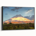 Black and white wall art featuring a vintage poster style landscape of Ecuador on a framed canvas, ideal for bedroom decor.