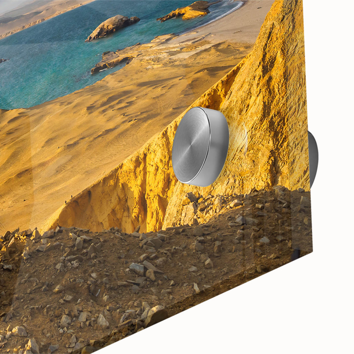 Acrylic print of a large abstract depiction of a South American scenery in earth tones, ideal for dining room art.