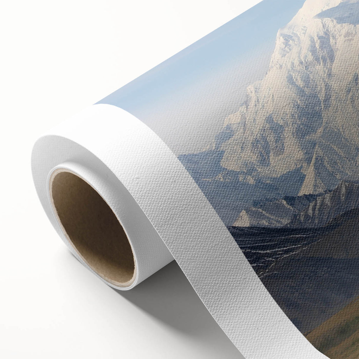 Art deco poster of Denali, Alaska, in muted earth tones on rolled canvas, suitable for nursery wall art or dining room decor.