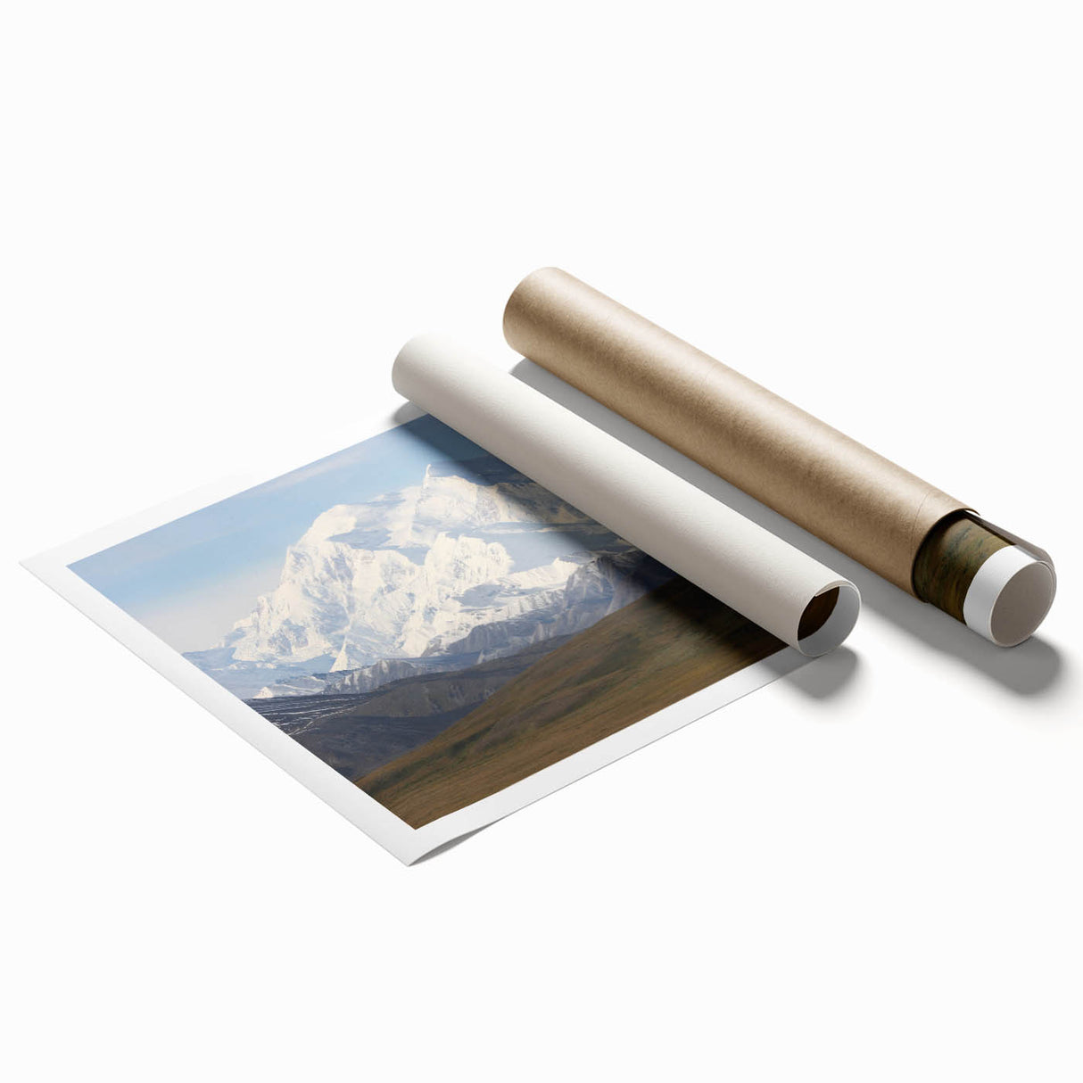Extra large rolled print of Denali, Alaska, featuring vibrant twilight hues and floral accents.