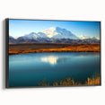 Black and white framed canvas of an Alaskan landscape, ideal for bedroom wall art with a vintage poster style.