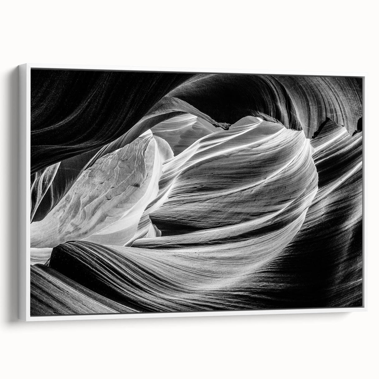 Vintage poster art of Arizona's Antelope Canyon in vibrant red and orange tones on a large framed canvas.