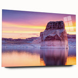 Large abstract depiction of Lake Powell in muted earth tones on acrylic glass, suitable for bedroom or dining room art.