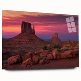 Large abstract wall art of Monument Valley on acrylic glass, showcasing earthy red and orange tones.