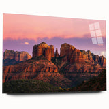 Large abstract depiction of Sedona landscape in muted earth tones on acrylic glass, suitable for bedroom or dining room art.