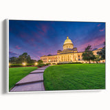 Vintage poster art of Arkansas scenery on a framed canvas, featuring colorful art with black accents.
