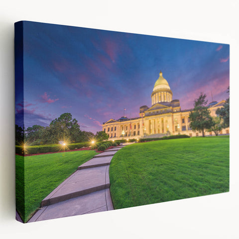 Stretched canvas depicting a serene Arkansas landscape in muted earth tones, suitable for kitchen wall art.