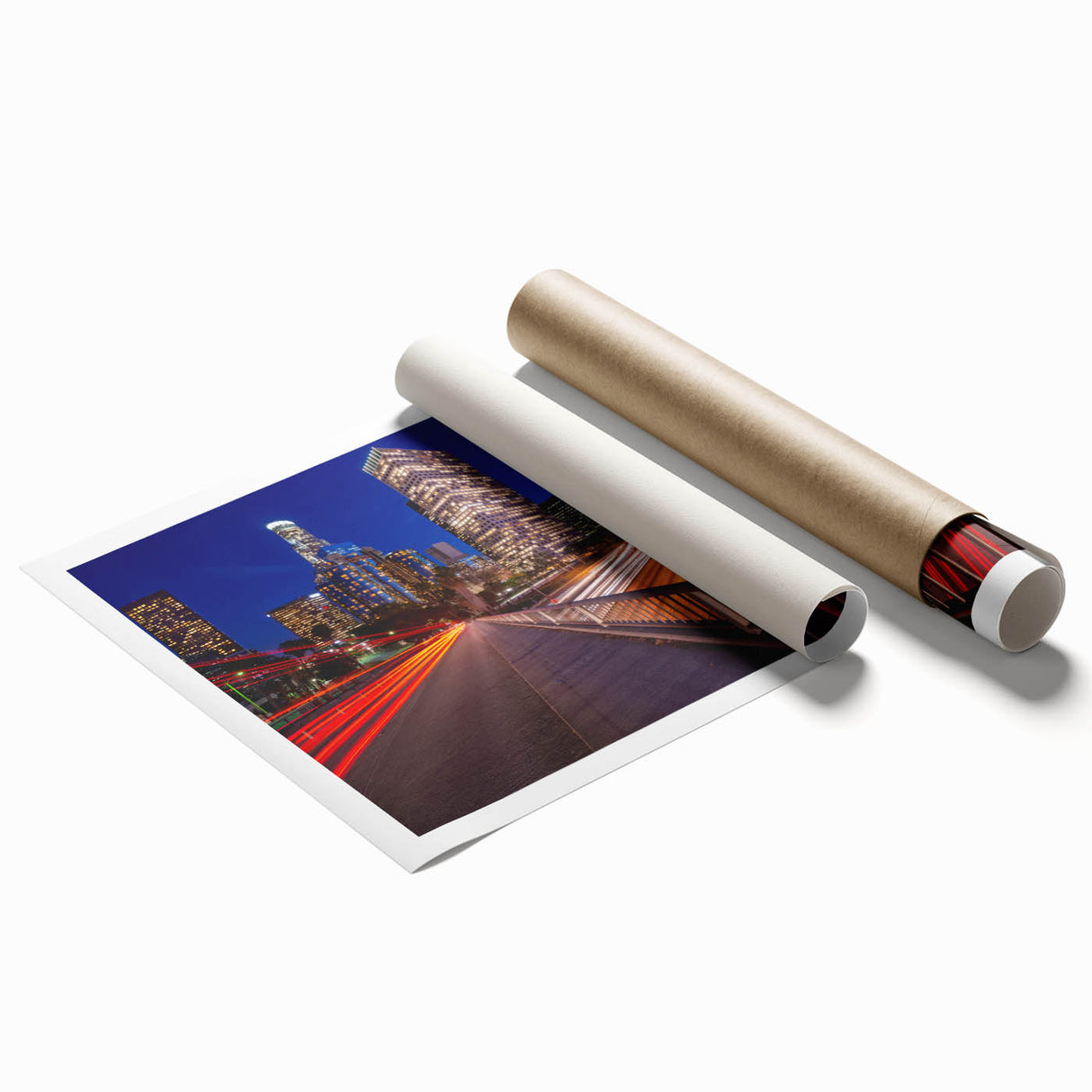 Rolled print of Beverly Hills scenery with lush florals in soft pastel shades, ideal for classy bathroom wall art.