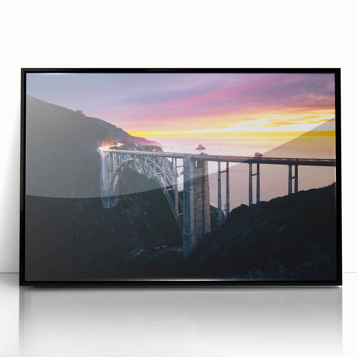Large abstract wall art depicting California's Big Sur in muted earth tones on a framed acrylic.