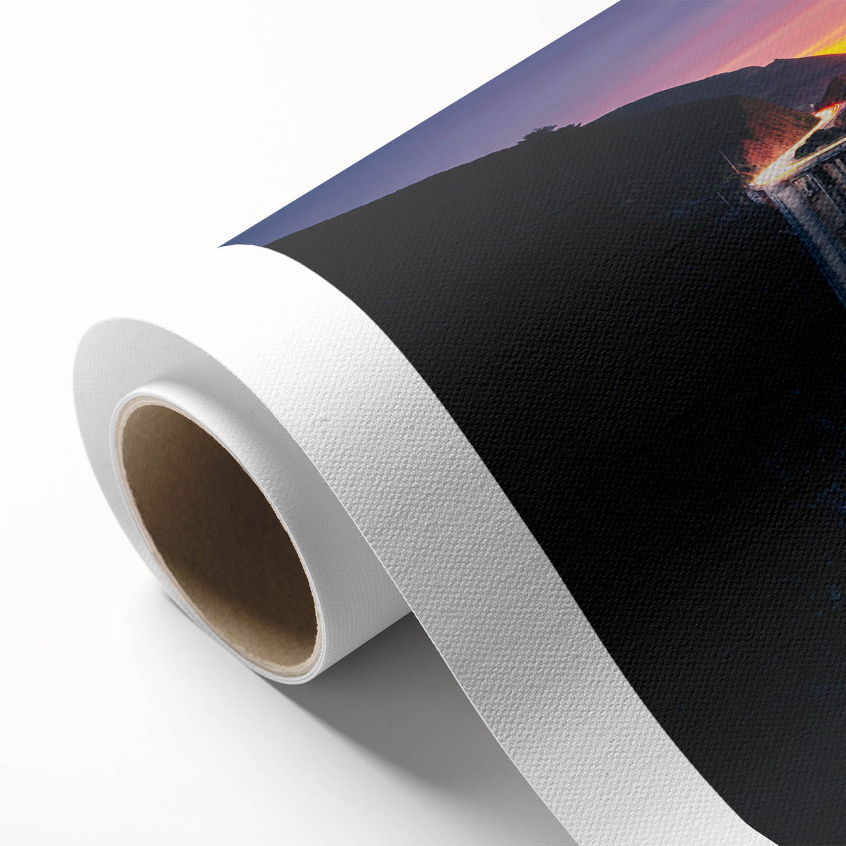 Art deco poster featuring the Big Sur coastline in muted blues and greens on rolled canvas, ideal for nursery wall art.