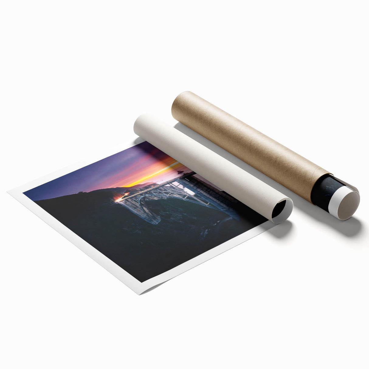 Extra large rolled print of Big Sur coastline with muted green and blue tones, ideal for classy bathroom wall art.