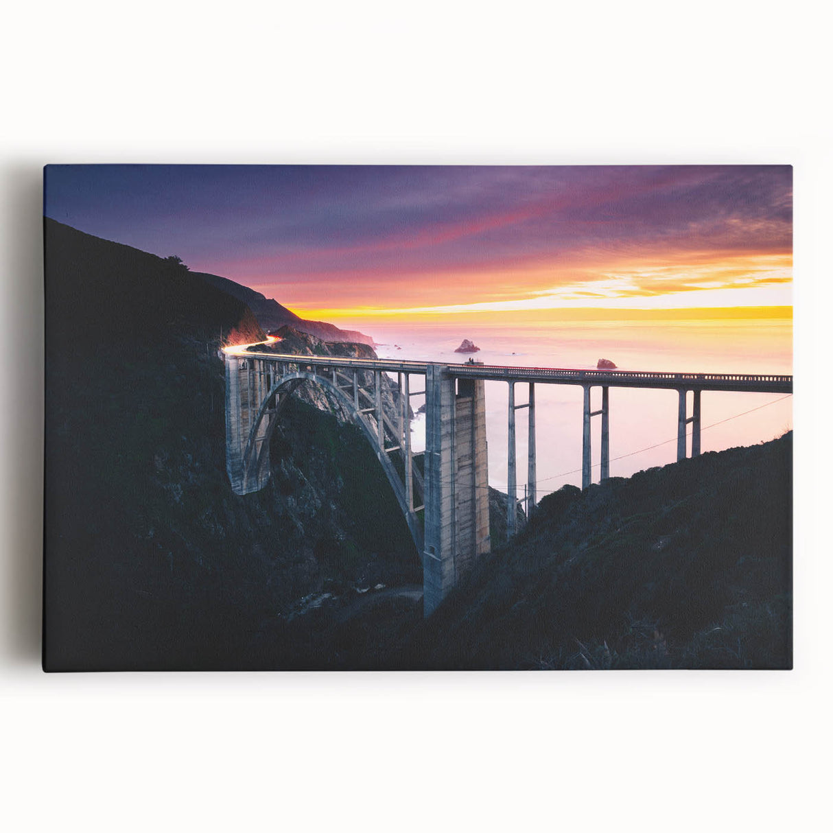 Black and white photograph of Big Sur coastline on large stretched canvas, ideal for kitchen wall art.