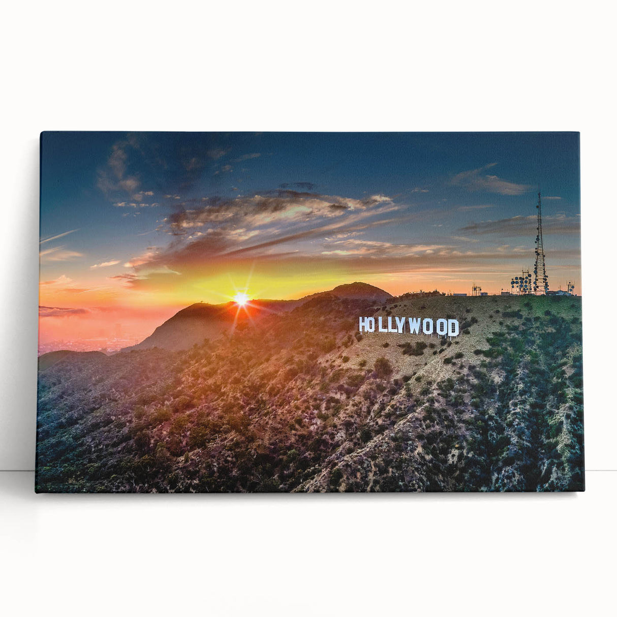 Black and white stretched canvas of Hollywood, California scenery, ideal for kitchen wall art or bedroom ambiance.