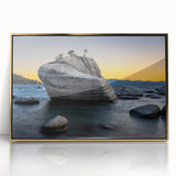 Framed acrylic print of Lake Tahoe with vivid blue and green tones, ideal for modern art wall decor.