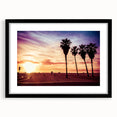 Extra large, textured abstract art print of colorful Los Angeles scenery on a black framed canvas.