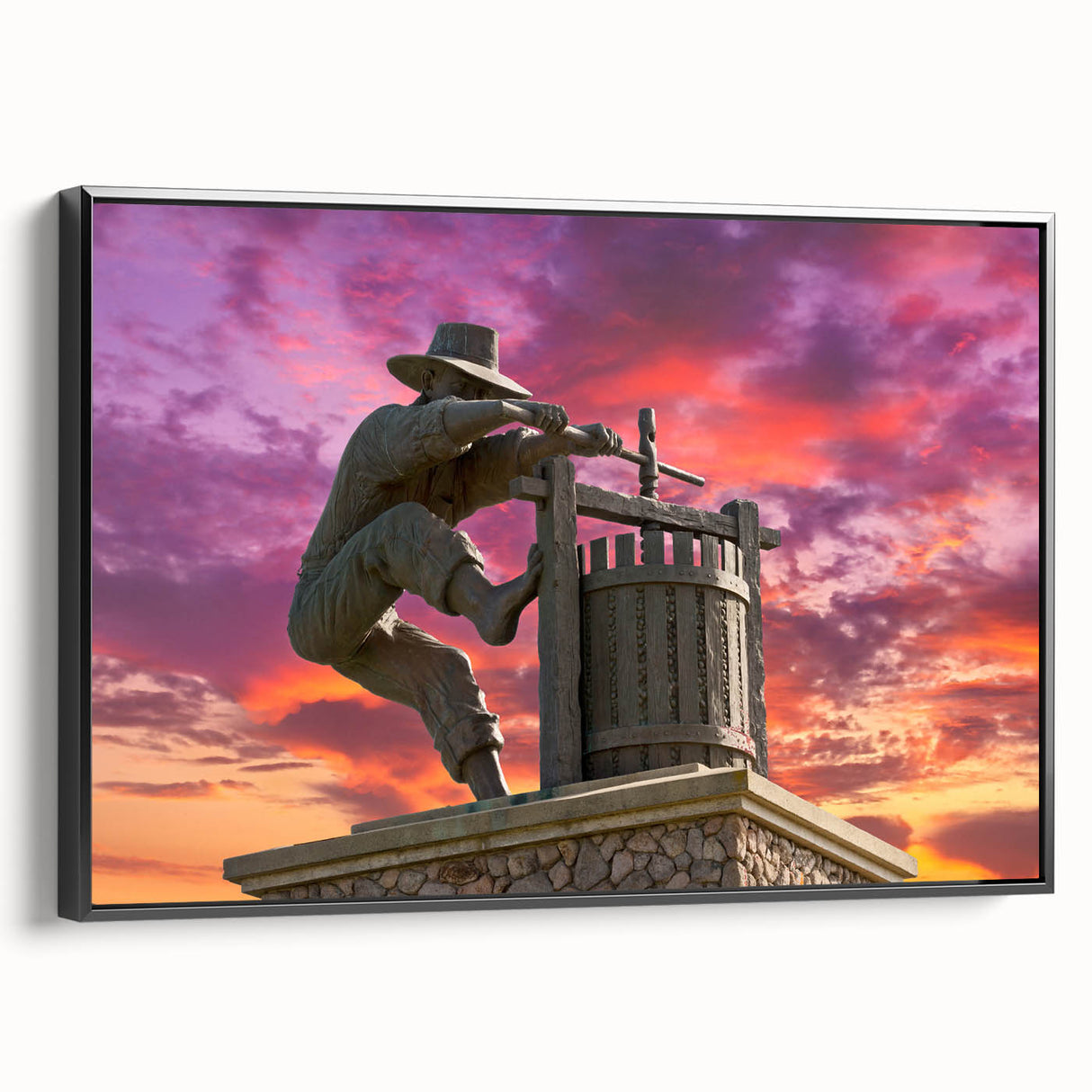 Black and white framed canvas of Napa Valley landscape, ideal for bedroom wall decor.