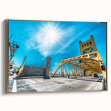 Framed canvas of Sacramento landscape in muted black and gold tones, suitable for bedroom wall art.