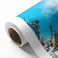 Art Deco style poster of Sacramento skyline in pastel hues on rolled canvas, suitable for nursery wall art.