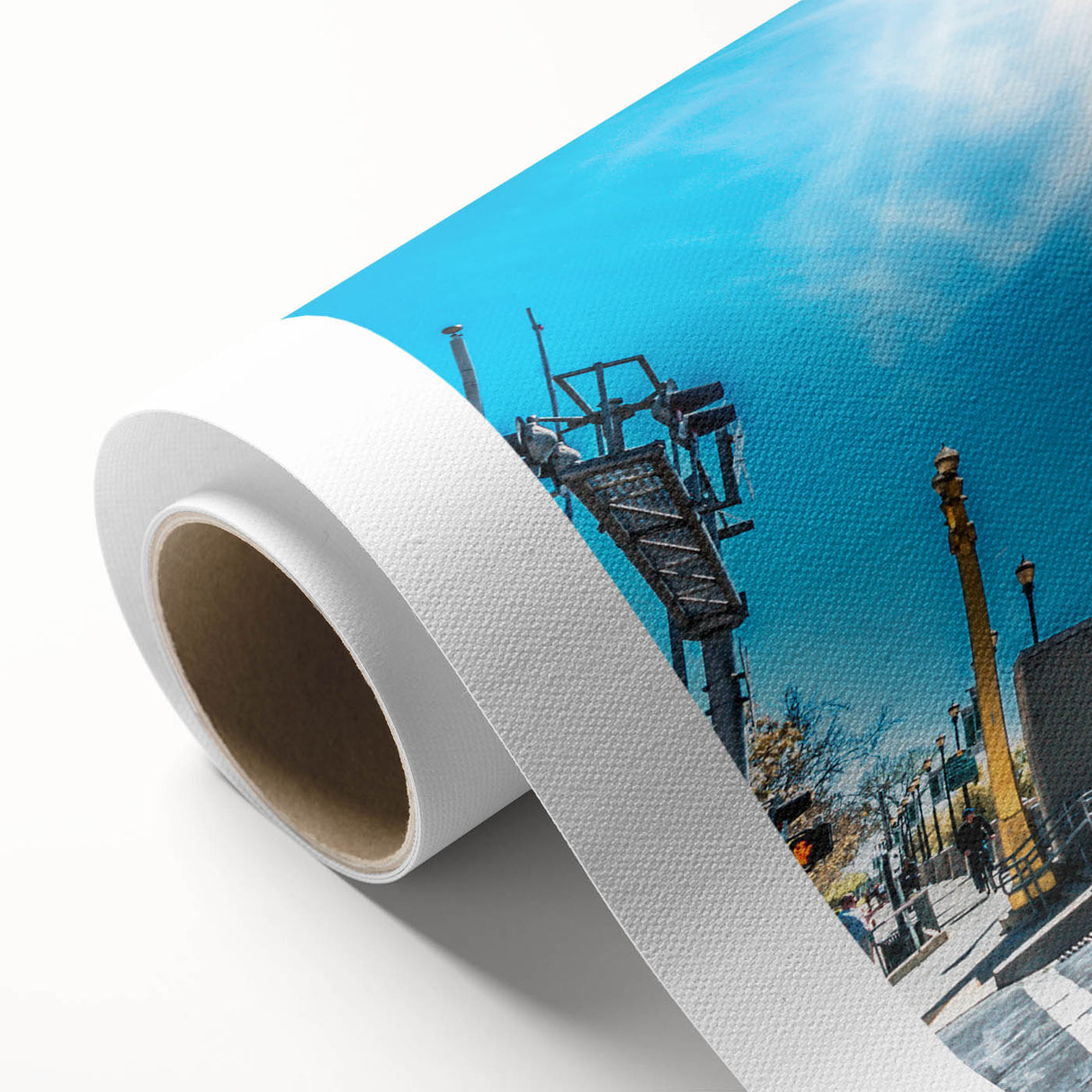 Art Deco style poster of Sacramento skyline in pastel hues on rolled canvas, suitable for nursery wall art.