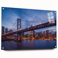 Acrylic print of San Francisco skyline in muted blues and grays, suitable for bedroom or dining room decor.