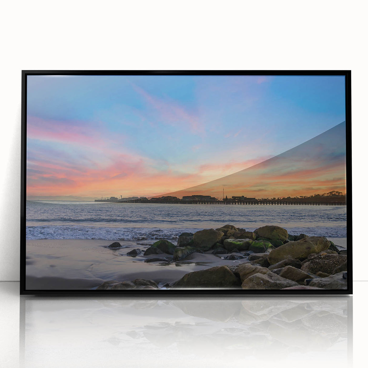 Large abstract wall art depicting Santa Barbara scenery in muted earth tones on a framed acrylic.