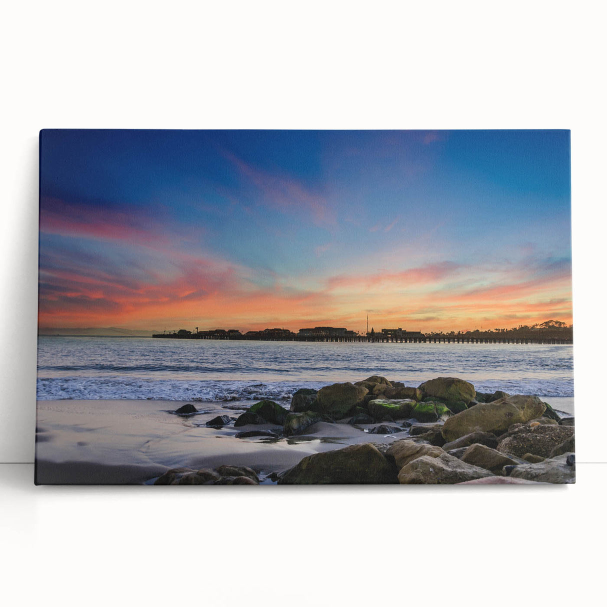 Black and white stretched canvas of Santa Barbara scenery, ideal for kitchen wall art or bedroom ambiance.