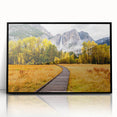 Large abstract wall art depicting Yosemite scenery in muted earth tones, framed in black acrylic.