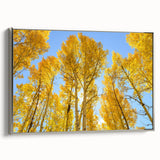 Framed canvas landscape art painting of Aspen, Colorado with vibrant autumn colors, ideal for living room decor.