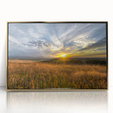 Large art print of Boulder, Colorado scenery in mid-century modernist style, framed in gold acrylic.