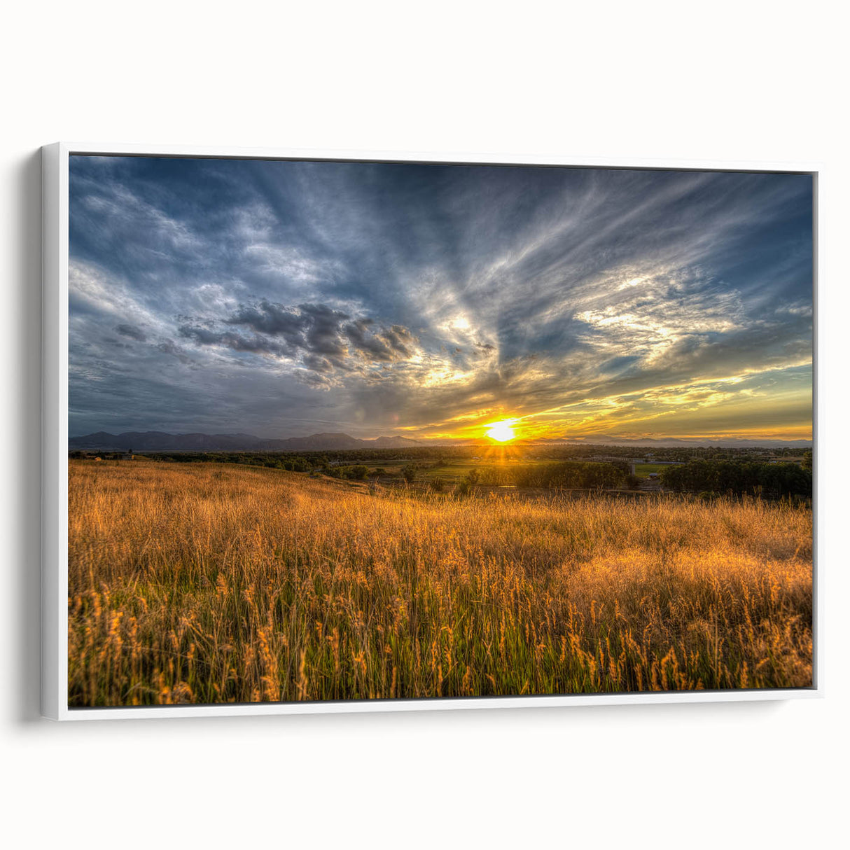 Vintage poster art of Boulder, Colorado on framed canvas, featuring colorful art in extra large format.