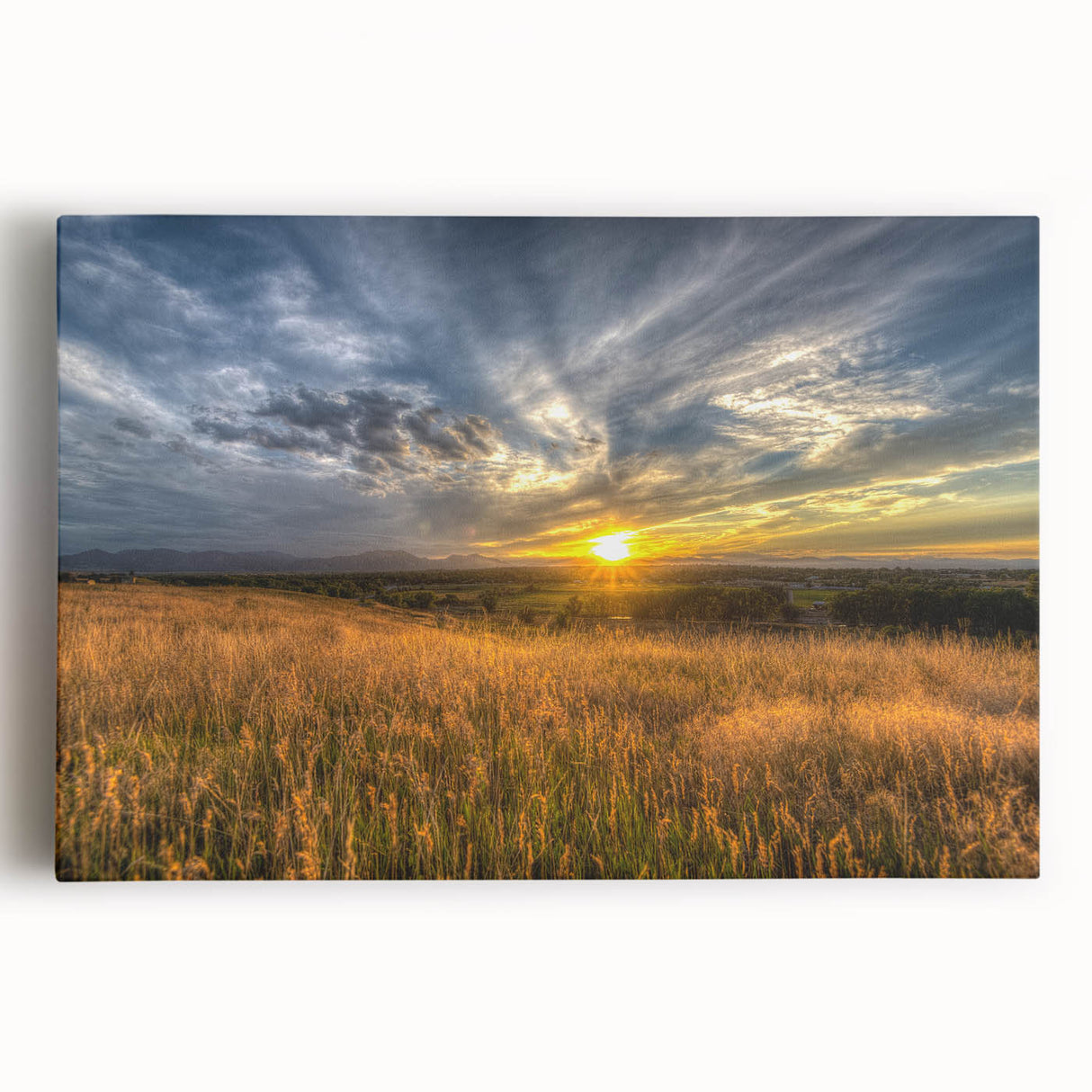 Black and white photograph of Boulder, Colorado scenery on large stretched canvas, suitable for kitchen wall art.