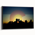 Black and white framed canvas of Denver landscape, ideal for bedroom wall art.