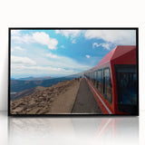 Large abstract wall art depicting Pikes Peak, Colorado, in vibrant colors on a framed acrylic print.