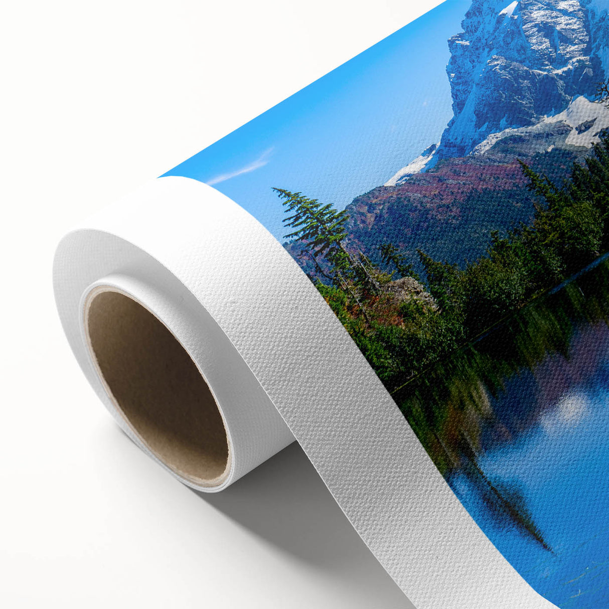 Art deco poster of Colorado Rocky Mountains in pastel shades on rolled canvas, ideal for nursery wall art.