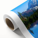 Art deco poster of Colorado Rocky Mountains in pastel shades on rolled canvas, ideal for nursery wall art.